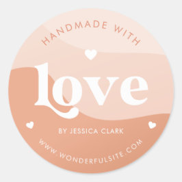 Adesivo Retro Artesanal com Amor Coração Peach Boho Ondas