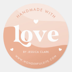 Adesivo Retro Artesanal com Amor Coração Peach Boho Ondas