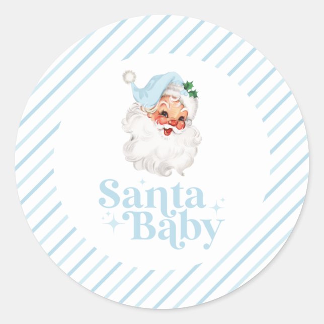 Adesivo Retro Azul Santa Bebê chás de bebê de Natal (Frente)