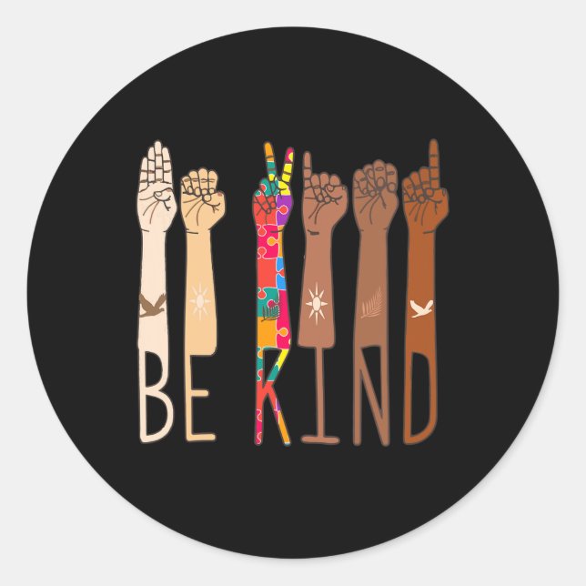 Adesivo Retro Be Kind Sinal Language ASL Quebra-cabeça Aut (Frente)