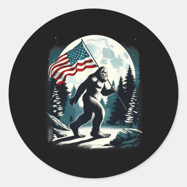 Adesivo Retro Bigfoot Sasquatch Full Moon Patriótico Ameri (Frente)