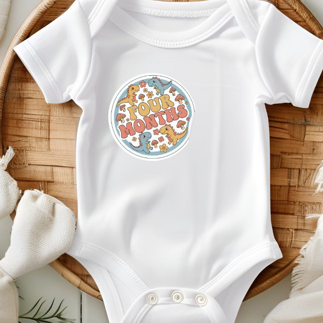 Adesivo Retro Boho Dinosaur Baby Four Months Milestone (Criador carregado)