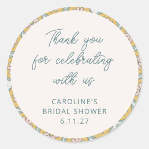 Adesivo Retro Boho Floral Amarelo Obrigado por Chuveiro Pe