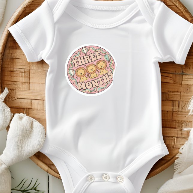 Adesivo Retro Boho Lion Trio Baby Three Months Milestone (Criador carregado)