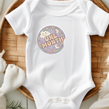 Retro Boho Nuvem Bebê Um Mês Marco Míliario