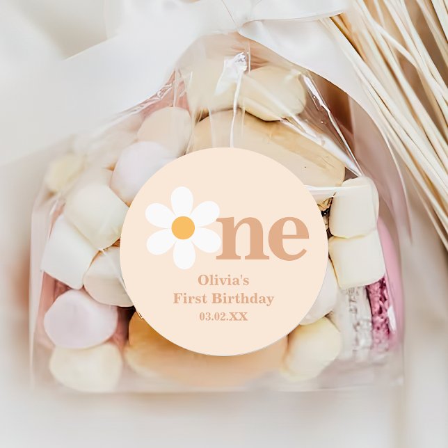 Adesivo Retro Boho One Daisy Primeiro Aniversário (Criador carregado)