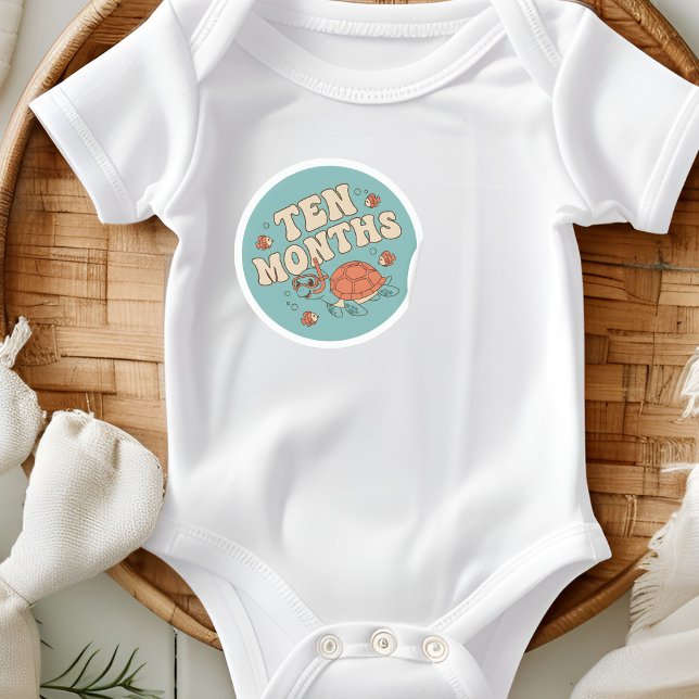 Adesivo Retro Boho Sea Turtle Baby Ten Months Milestone (Criador carregado)
