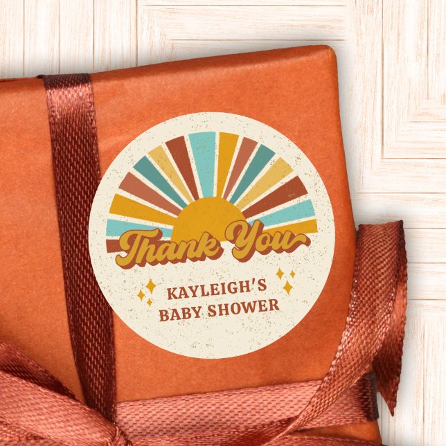 Adesivo Retro Boho Sun Chá de fraldas Obrigado Nome (Criador carregado)