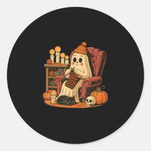Adesivo Retro Boo Ghost Yarn Crochet tricotando Halloween