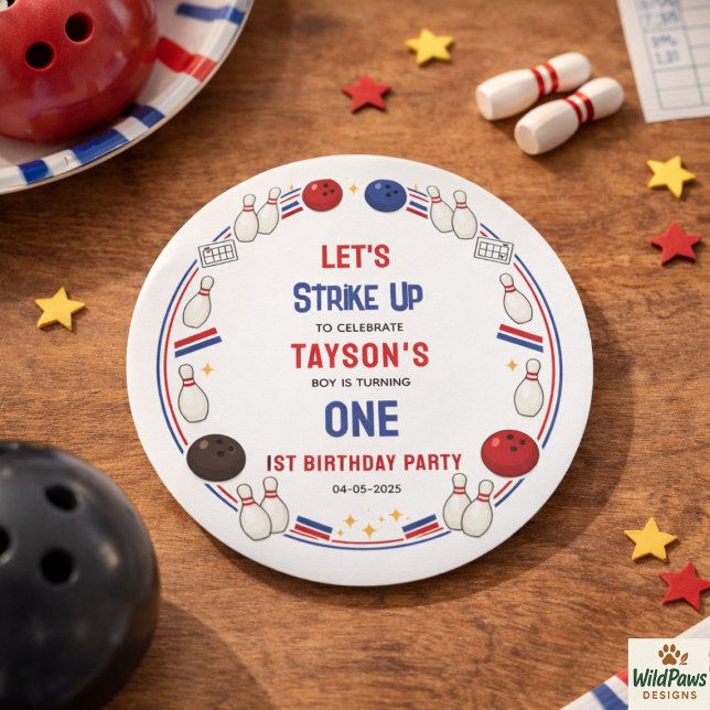 Adesivo Retro Bowling 1st Birthday Party – Fun Kids  (Retro Bowling 1st Birthday Party – Fun Kids Classic Round Sticker
)