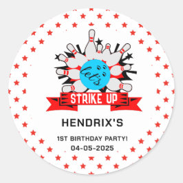 Adesivo Retro Bowling Kids 1st Birthday Party Classic Roun