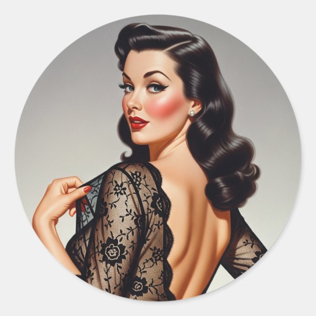 Adesivo Retro Brunette Pin-up Girl 50's Glamour Style (Frente)
