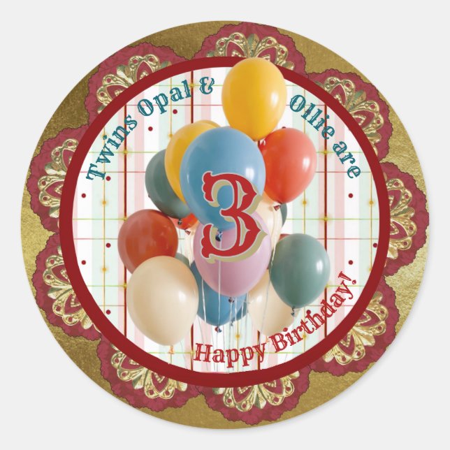 Adesivo Retro Carnival Kids Birthday Sticker (Frente)