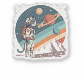 Adesivo Retro Cat Astronaut Cosmic Space Illustration