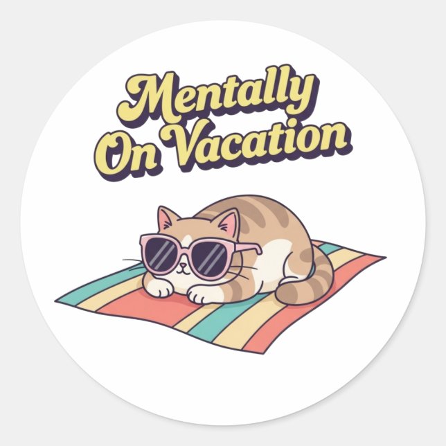 Adesivo Retro Cat Mentally On Vacation Vinyl Sticker (Frente)