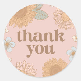 Adesivo Retro Chá de fraldas De Flor Selvagem Obrigado