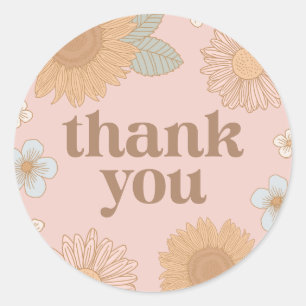 Adesivo Retro Chá de fraldas De Flor Selvagem Obrigado