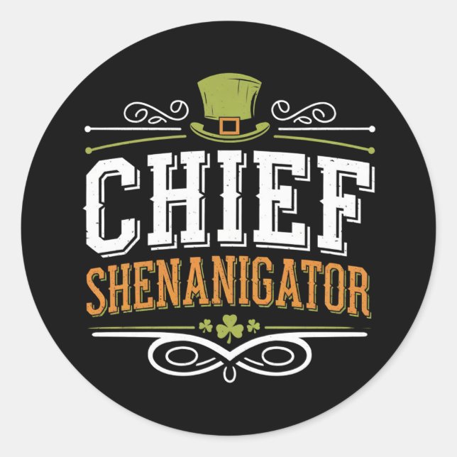 Adesivo Retro Chief Shenanigator Chapéu Sortudo do Leprech (Frente)