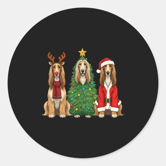 Adesivo Retro Christmas Afghan Hound Santa Reindeer Dog Lo (Frente)
