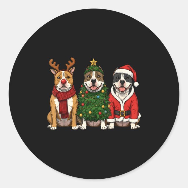 Adesivo Retro Christmas American Bully Santa Reindeer Dog  (Frente)