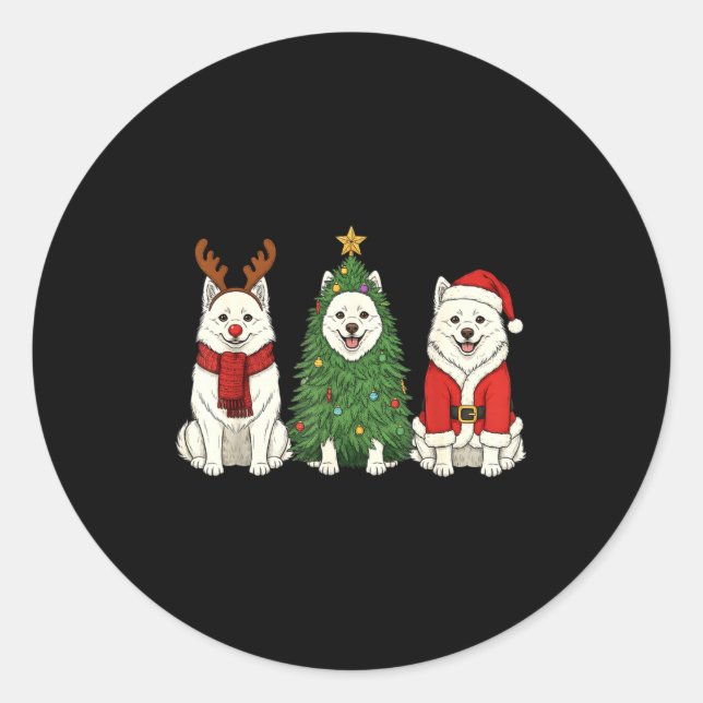 Adesivo Retro Christmas American Eskimo Dog Santa Reindeer (Frente)