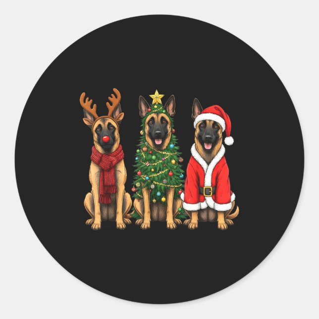 Adesivo Retro Christmas Belgian Malinois Santa Reindeer Do (Frente)