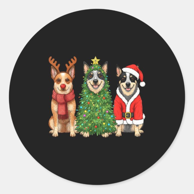 Adesivo Retro Christmas Blue Heeler Santa Reindeer Dog Lov (Frente)