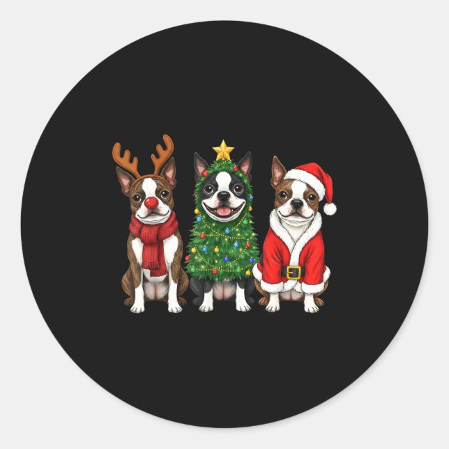 Adesivo Retro Christmas Boston Terrier Santa Reindeer Dog  (Frente)