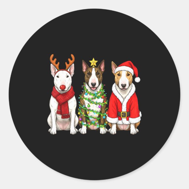 Adesivo Retro Christmas Bull Terrier Santa Reindeer Dog Lo (Frente)