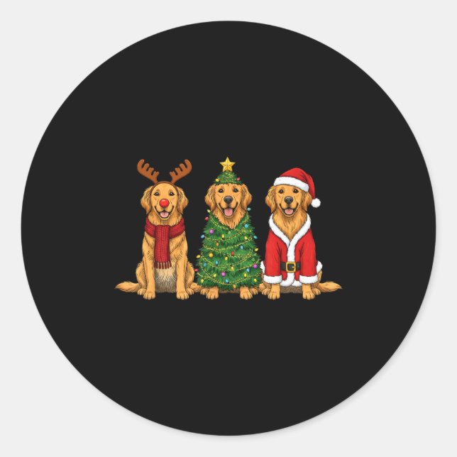Adesivo Retro Christmas Golden Retriever Santa Reindeer Do (Frente)