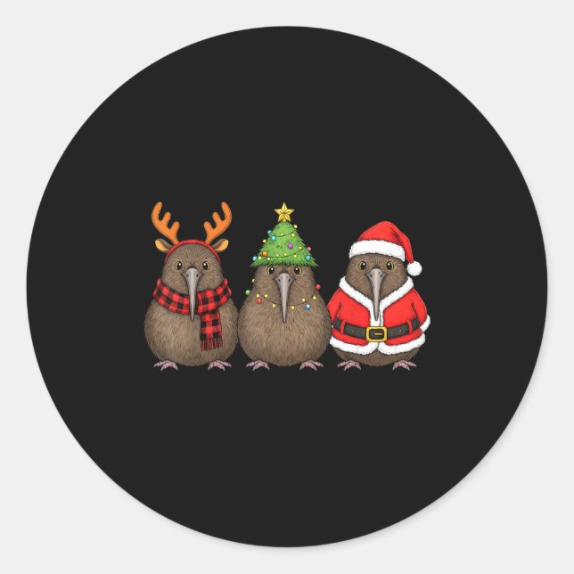Adesivo Retro Christmas Kiwi Bird Santa Reindeer  (Frente)