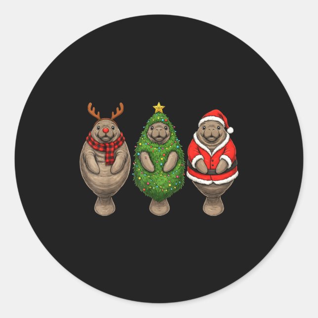 Adesivo Retro Christmas Manatee Santa Reindeer  (Frente)
