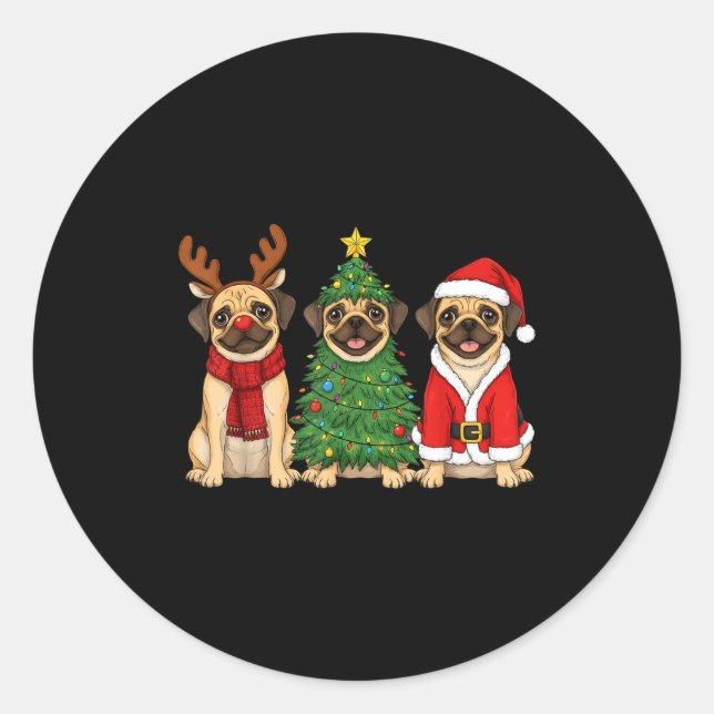 Adesivo Retro Christmas Puggle Santa Reindeer Dog Lover  (Frente)
