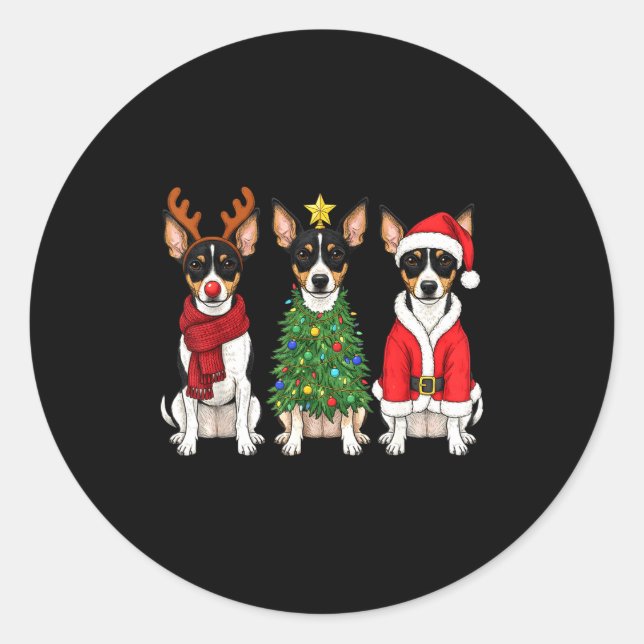 Adesivo Retro Christmas Rat Terrier Santa Reindeer Dog Lov (Frente)