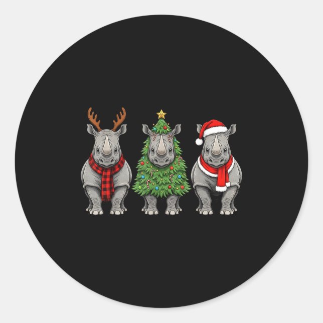 Adesivo Retro Christmas Rhino Santa Reindeer Safari Animal (Frente)