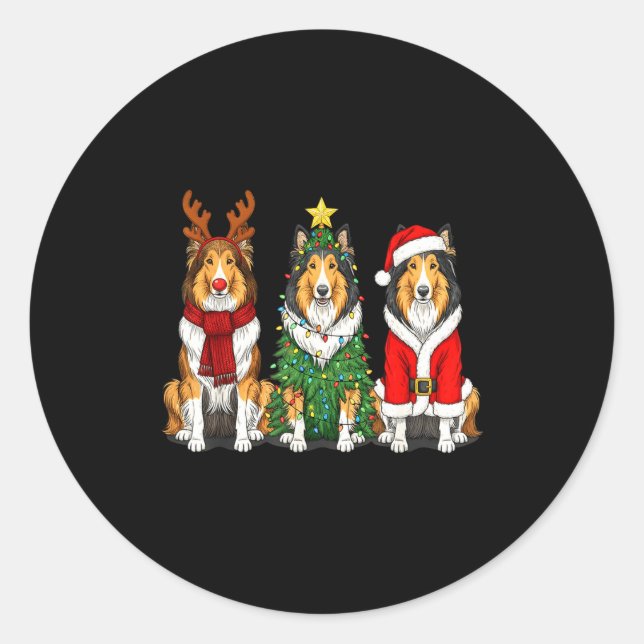 Adesivo Retro Christmas Rough Collie Santa Reindeer Dog Lo (Frente)