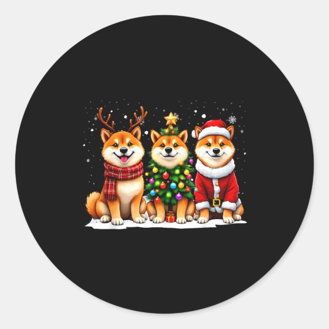 Adesivo Retro Christmas Shiba Inu Santa Reindeer Dog Lover (Frente)