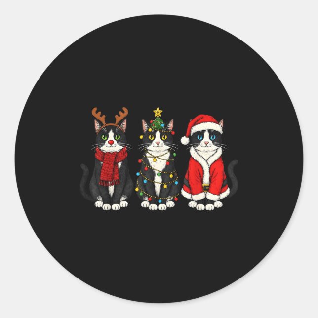 Adesivo Retro Christmas Tuxedo Cat Santa Reindeer  (Frente)