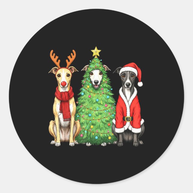 Adesivo Retro Christmas Whippet Santa Reindeer Dog Lover  (Frente)