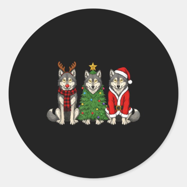 Adesivo Retro Christmas Wolf Santa Reindeer  (Frente)