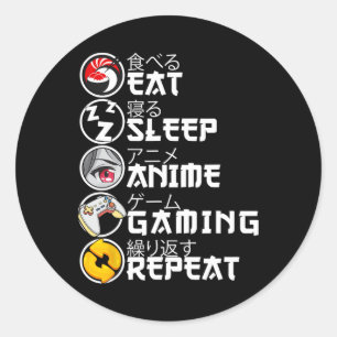 Adesivo Retro Comer Dormir Anime Jogos Repetir Kawaii Anim