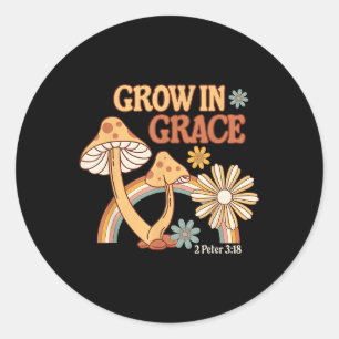 Adesivo Retro Crescer Em Graça Cogumelo Flor Cristão Bíbl
