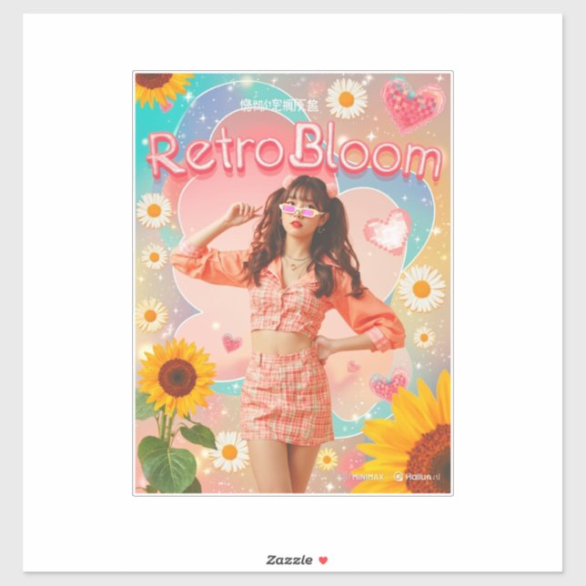 Adesivo retro da garota kpop (Folha)