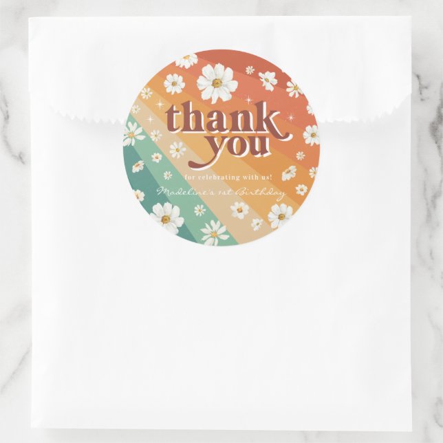 Adesivo Retro Daisy Arco-íris Aniversário Obrigado (Bolsa)