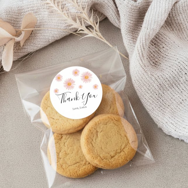 Adesivo Retro daisy boho floral birthday thank you favor  (Criador carregado)