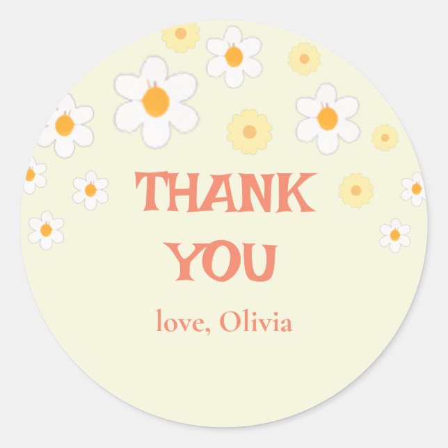Adesivo Retro daisy boho floral obrigado de aniversário (Frente)