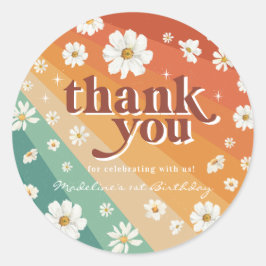 Adesivo Retro Daisy Rainbow Aniversário Obrigado
