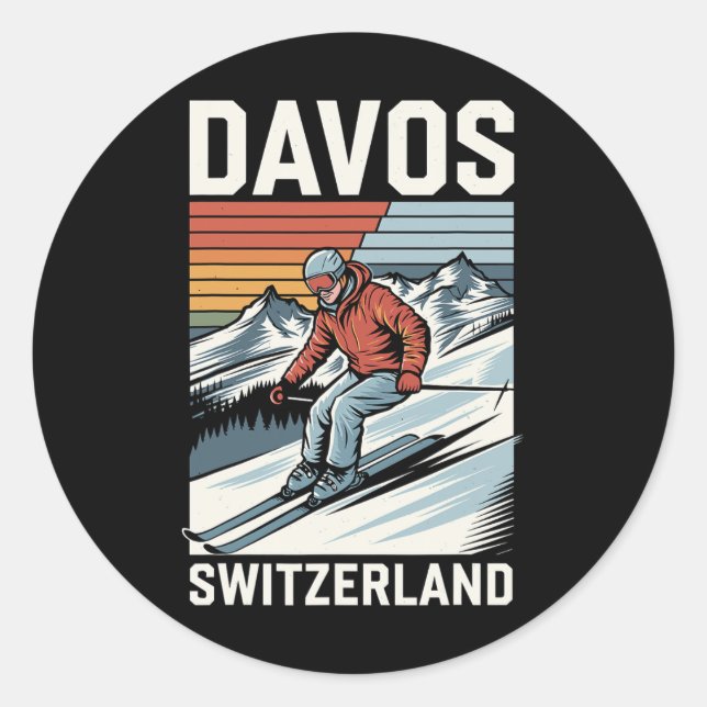 Adesivo Retro Davos Suiça Ski Resort (Frente)