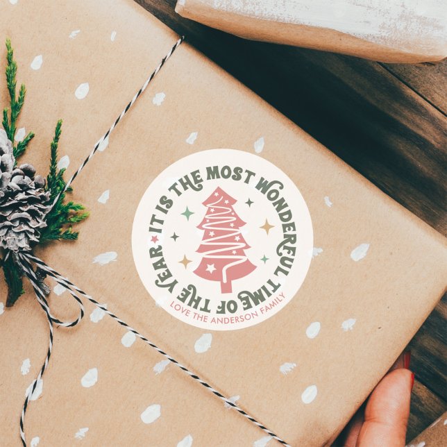 Adesivo Retro de Natal Rosa (Criador carregado)