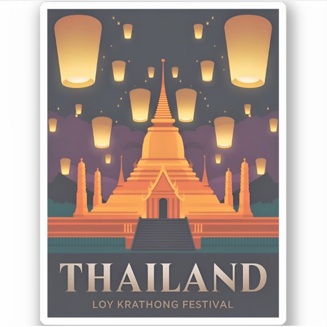Adesivo Retro do Festival de Lanterna da Tailândia viagens (Frente)